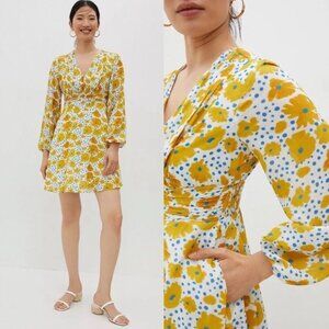 Vera for Anthropologie Buttercup Retro 60’s Mini Dress XS blue yellow flowers